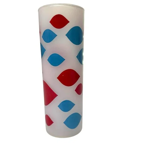 Dairy Queen Frosted Glass Highball Tumbler Retro Red and Blue Pattern Vintage - Picture 4 of 8